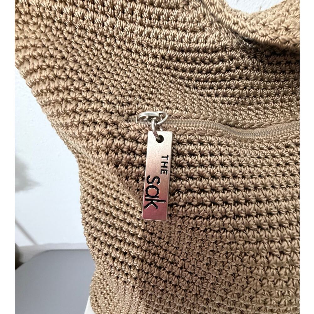 The Sak Crochet Hobo Bag Tan Boho Knit Shoulder Purse - Picture 4 of 9